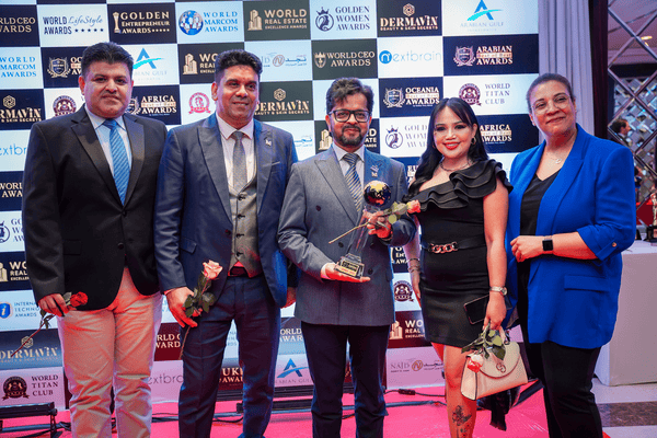 Fine dining table setting or gala trophy presentation photo