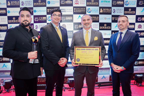 Winners posing with their award certificate